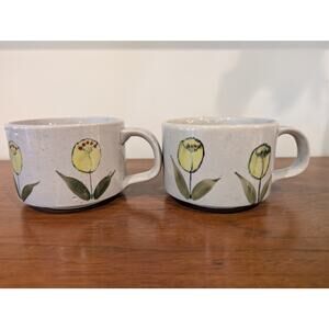 Vintage Otagiri Style Tulip Stoneware Coffee Mugs – Set of 2 - Korea - 1970s